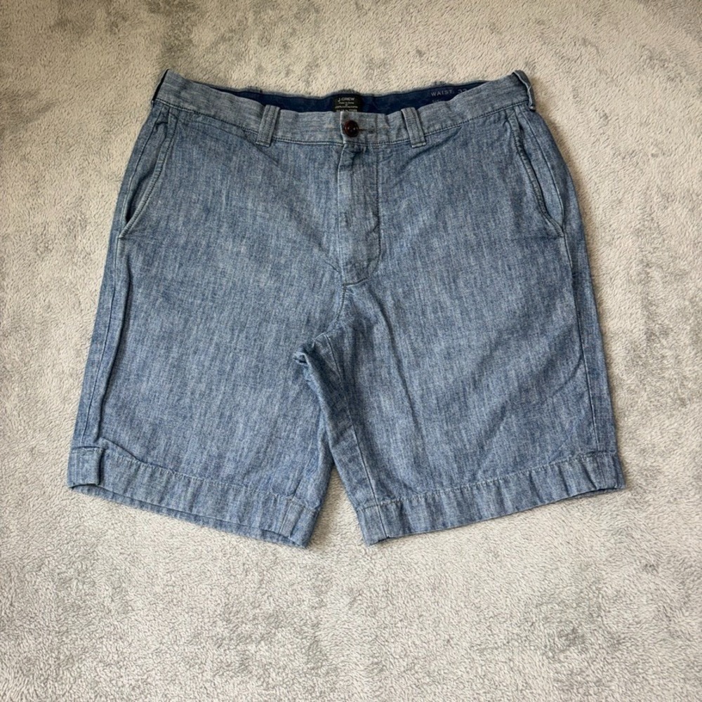 J Crew Shorts Mens 33 Blue Chino Stanton Mid Rise 9" Inseam Chambray Preppy - Picture 1 of 12